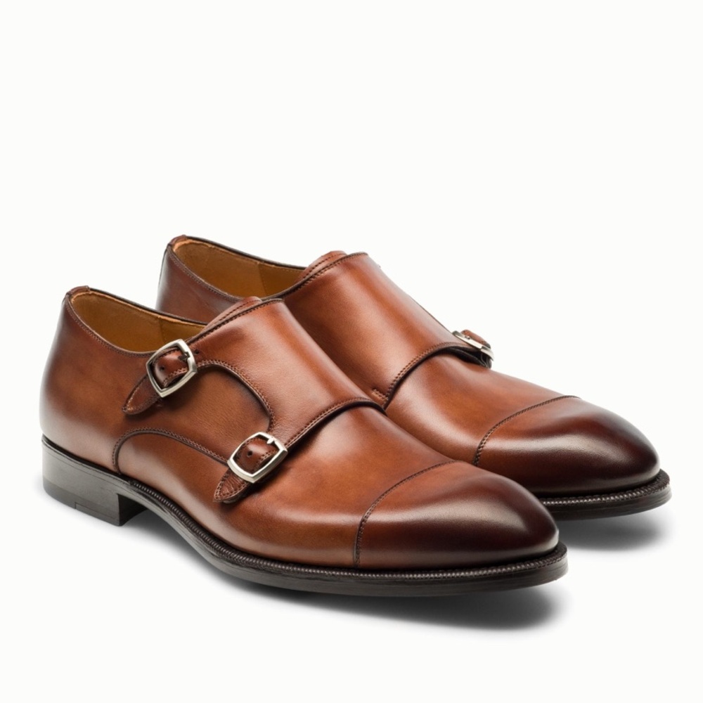 Magnanni Brown Leather Double Monk Strap Shoes. Size 9.5.